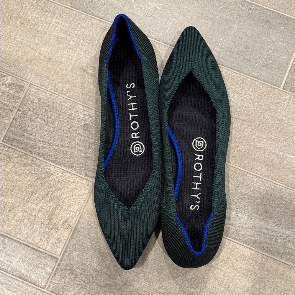 Rothy's Dark Green and Blue Trim Flats